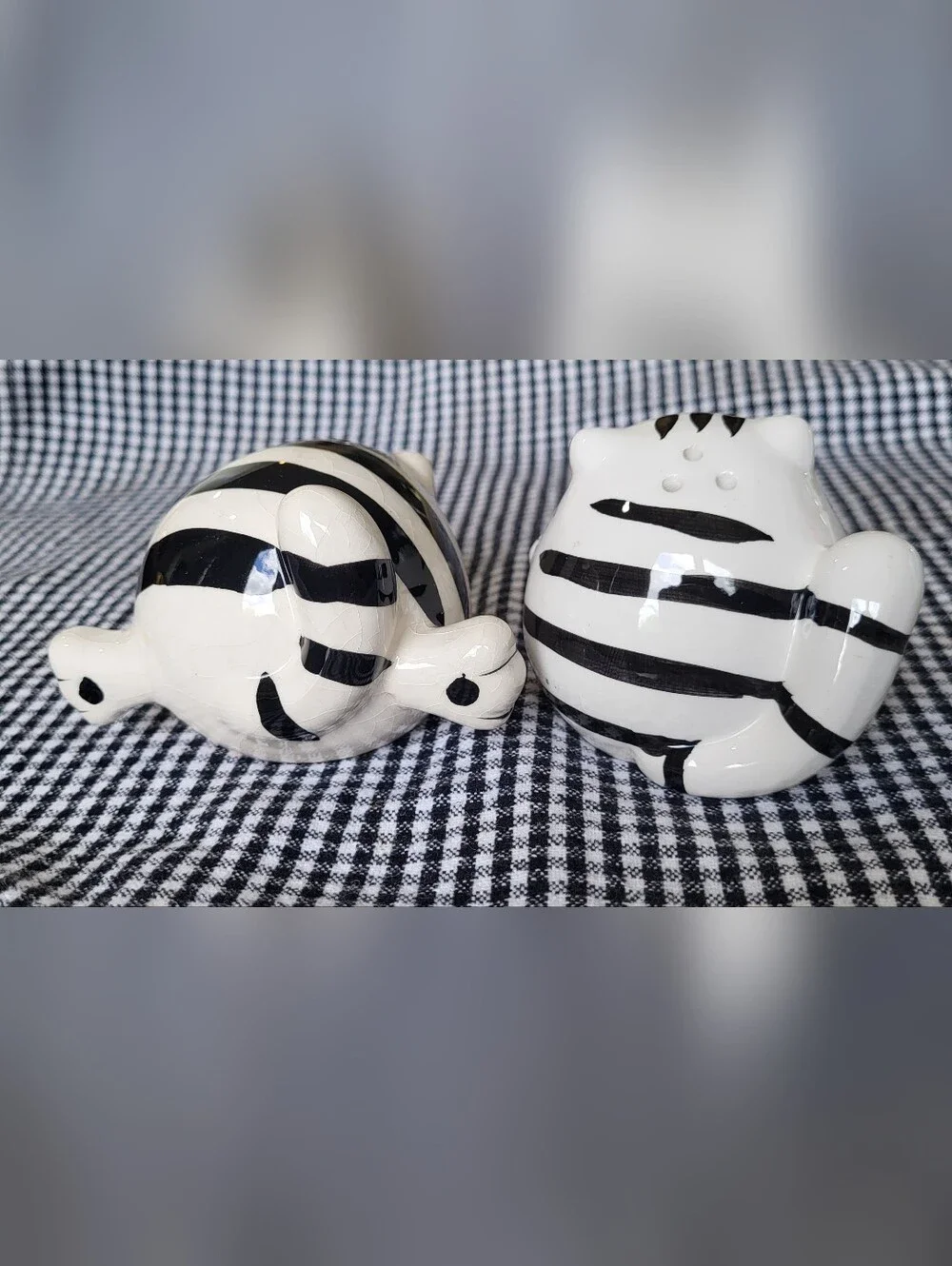Pier 1 White and Black Ceramic Cat Salt and Pepper Shakers